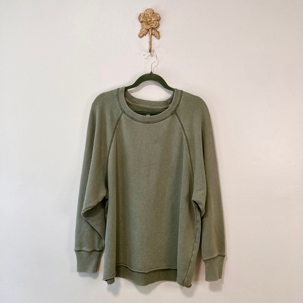 Aerie Olive Green Oversized Raglan Crewneck Sweatshirt M Comfy Loungewear Cozy
